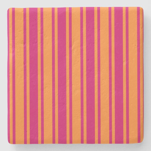 Pink and orange candy stripes stone coaster (Front)