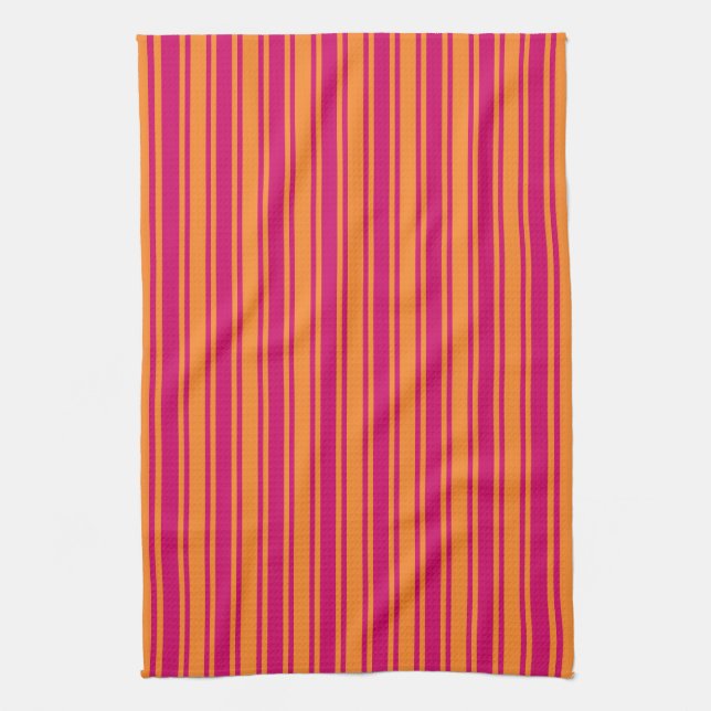 Pink and orange candy stripes tea towel (Vertical)