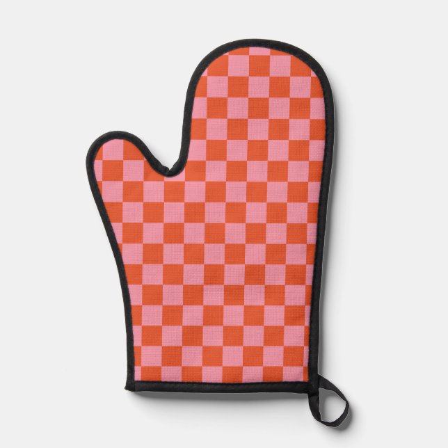 Pink and Orange Check Oven Mitt (Front)