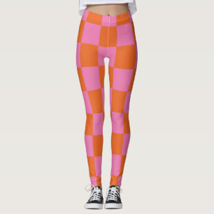 Pink and Orange Chequered Pattern Leggings