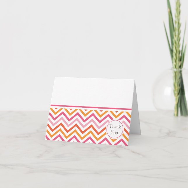 Pink and Orange Chevron Thank You Card (Front)