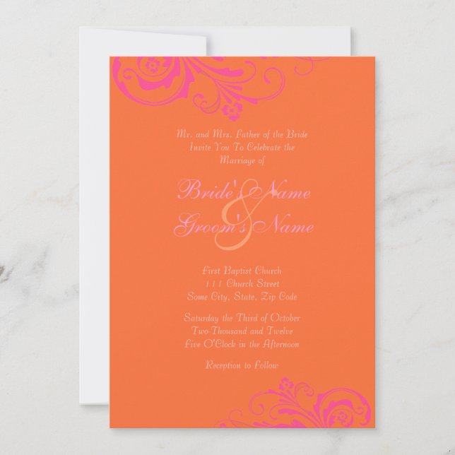 Pink and Orange Chic Wedding Invitation (Front)