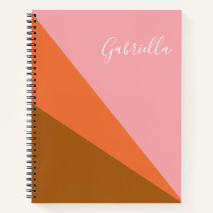 Pink and Orange Colour Block Geometric Personalise Notebook
