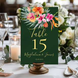 Pink and Orange Colourful Tropical Floral Wedding Table Number