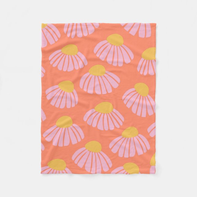Pink and Orange Daisy Flower Pattern Fleece Blanket (Front)