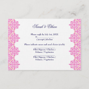 Pink and Orange Damask Wedding RSVP Cards