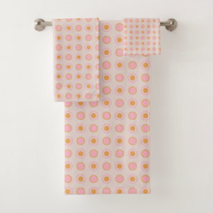 Pink and orange Dots Bath Towel Set