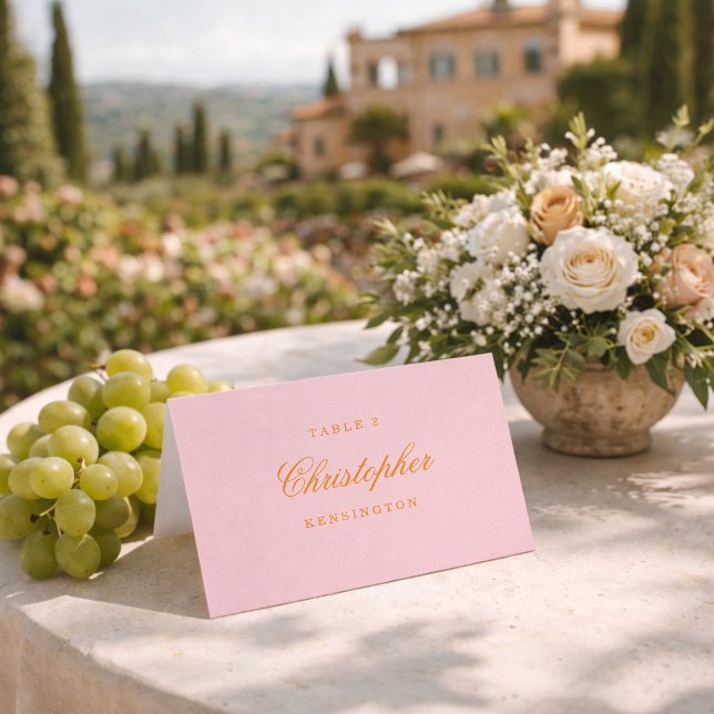 Pink and Orange Elegant Script Wedding Place Card (Creator Uploaded)
