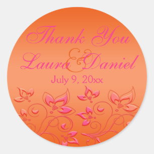 Pink and Orange Floral 1.5" Round Wedding Sticker
