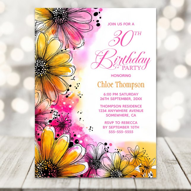 Pink and Orange Floral 30th Birthday Party Invitation (Creator Uploaded)
