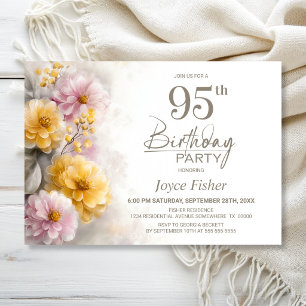 Pink and Orange Floral 95th Birthday Party Invitation