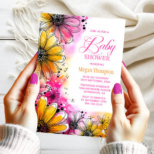 Pink and Orange Floral Baby Shower Invitation