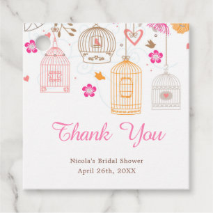 Pink and Orange Floral Bird Cages Bridal Shower Favour Tags