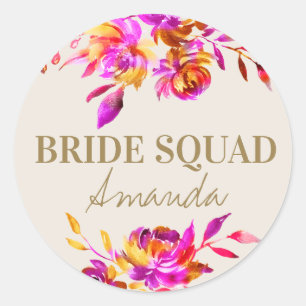 Pink and Orange Floral Bridal Shower Classic Round Sticker