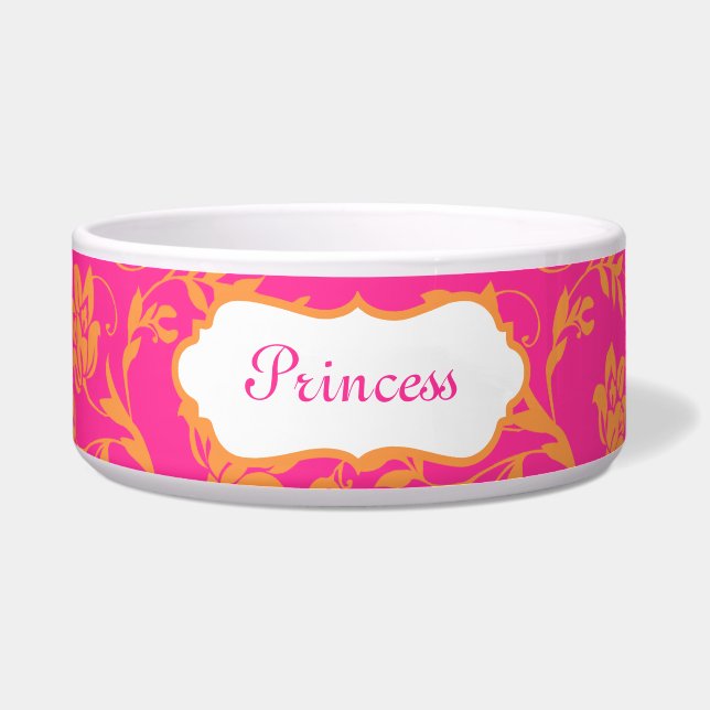 Pink and Orange Floral Custom Pet Bowl - Dog (Front)