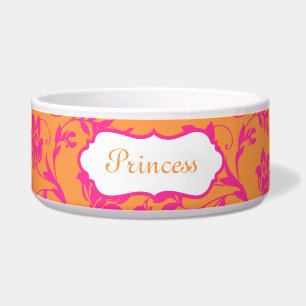 Pink and Orange Floral Custom Pet Bowl - Dog