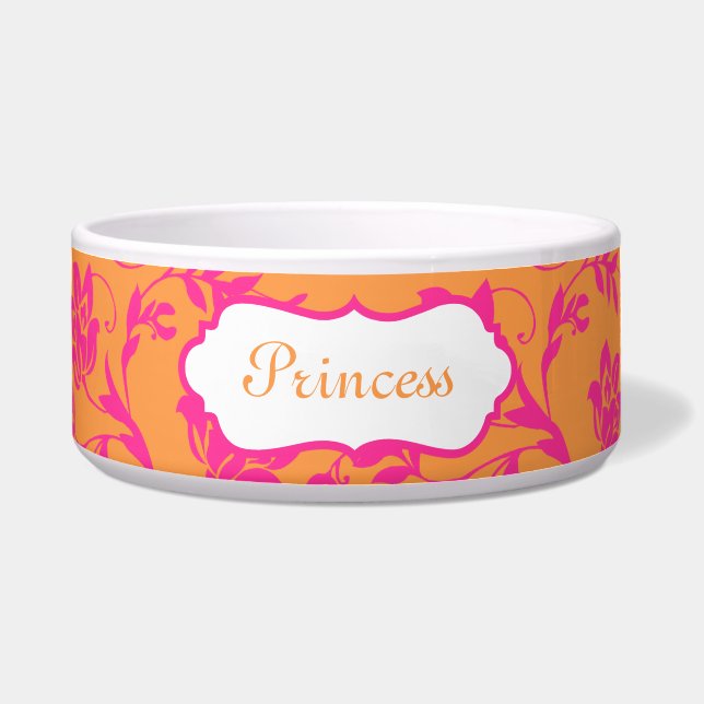 Pink and Orange Floral Custom Pet Bowl - Dog (Front)