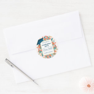 Pink and Orange Floral Graduation Party Welcome Classic Round Sticker