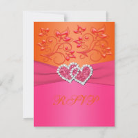 Pink and Orange Floral Joined Hearts Reply Card
