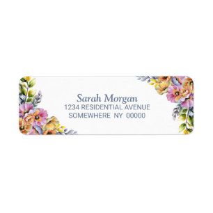 Pink and Orange Floral Return Address Label
