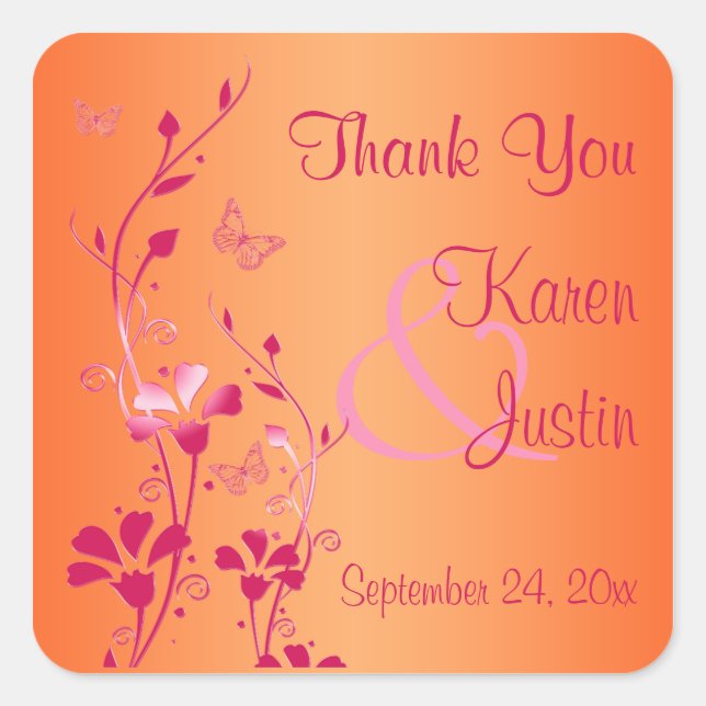 Pink and Orange Floral Wedding Favour Sticker (Front)