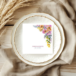 Pink and Orange Floral Wedding Napkin