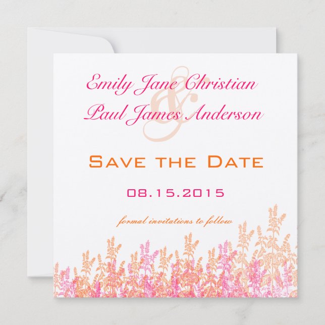 Pink and Orange Floral Wedding Save the Date (Front)