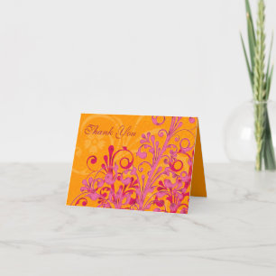 Pink and Orange Floral Wedding Thank You Card
