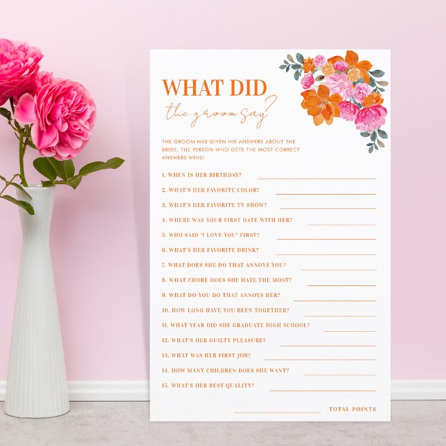 Pink and Orange Floral What did the Groom Say Game (Creator Uploaded)