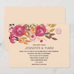 Pink and Orange Flower Bouquet on Peach Background Invitation