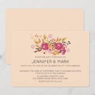 Pink and Orange Flower Bouquet on Peach Background Invitation