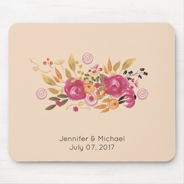 Pink and Orange Flower Bouquet on Peach Background Mouse Pad (Front)