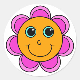 Pink and Orange Flower Face Classic Round Sticker