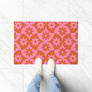 Pink and Orange Flowers on Mid Century Scallop Doormat