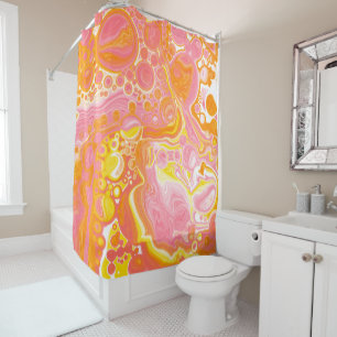 Pink and Orange Fluid Art Shower Curtain