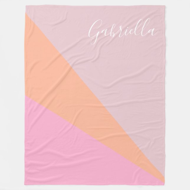 Pink and Orange Girly Geometric Personalised Fleece Blanket (Front)
