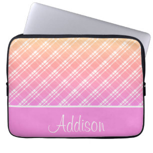 Pink and Orange Gradient Plaid Laptop Sleeve