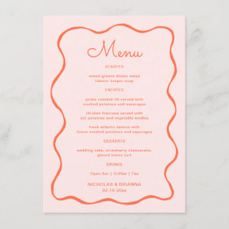 Pink and Orange Hand Drawn Wave Wedding Menu