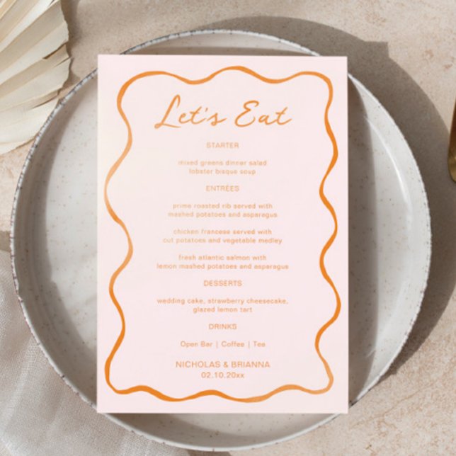Pink and Orange Hand Drawn Wave Wedding Menu (Creator Uploaded)