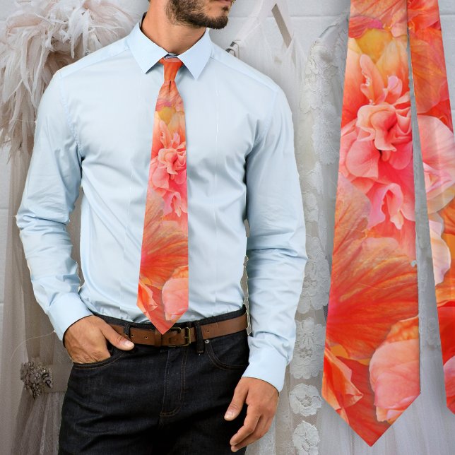 Pink and Orange Hibiscus Flowers Tie (Creator Uploaded)