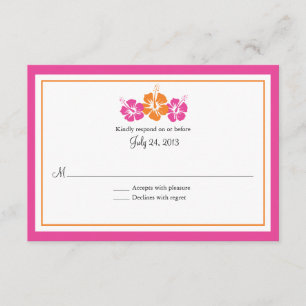 Pink and Orange Hibiscus Flowers Wedding RSVP