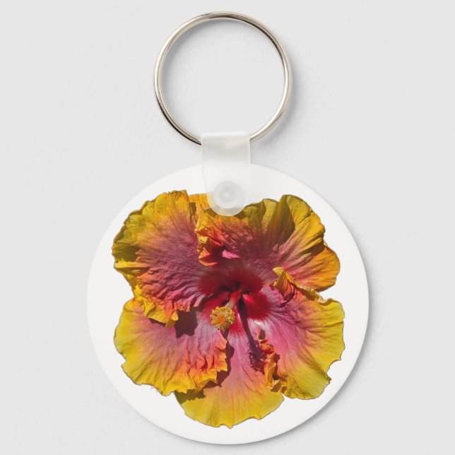 Pink and Orange Hibiscus Key Ring (Front)