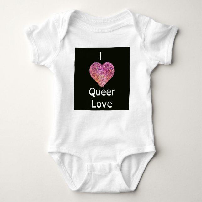 Pink and Orange I Heart Queer Love Baby Bodysuit (Front)