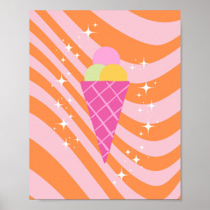 Pink and Orange Ice cream, Ice Cream Art, Preppy Poster