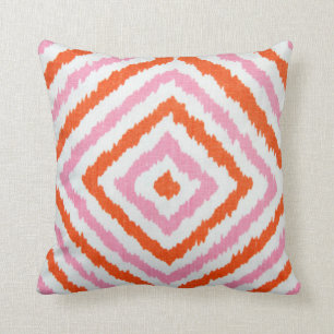 Pink and orange ikat diamond shapes cushion