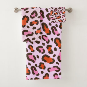 Pink and Orange Leopard Animal Print Bath Towel Set