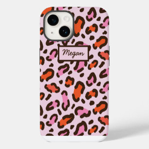 Pink and Orange Leopard Animal Print Custom iPhone 14 Case
