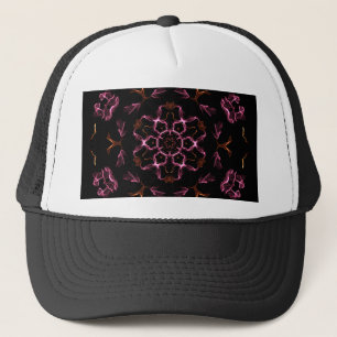 Pink and Orange Mandala on Black Background Trucker Hat