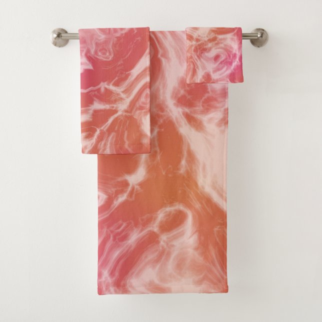 Pink and Orange Marble abstract Bath Towel Set (Insitu)