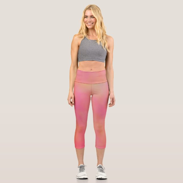 Pink and Orange Marrbled Cloud abstract Capri Leggings (Front)